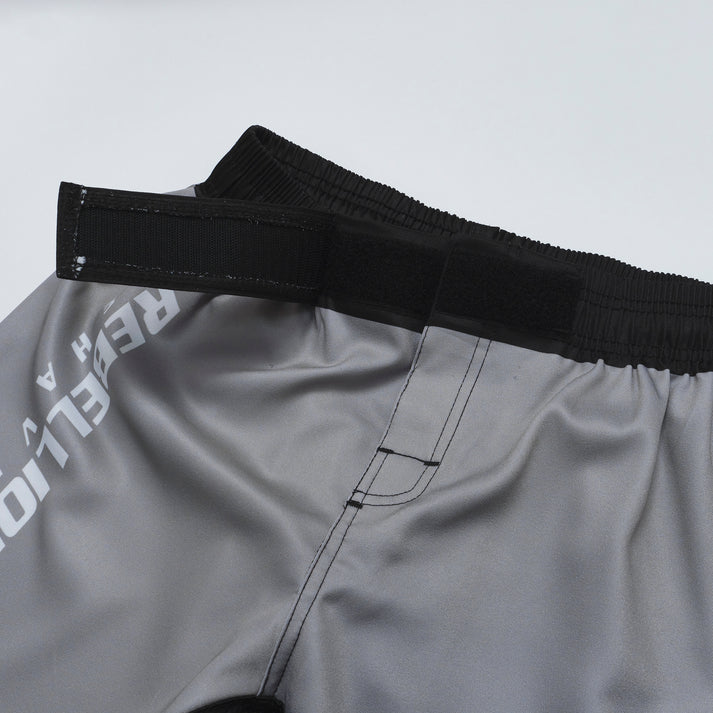 REBELLIOUS BEHAVIOR RBLS SP LOGO FIGHT SHORTS (SILVER)