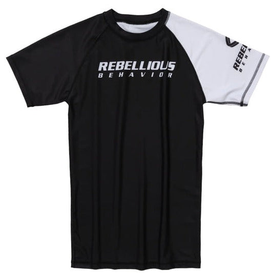 REBELLIOUS BEHAVIOR RBLS SPCS LOGO HALF RASH GUARD (BLACK)