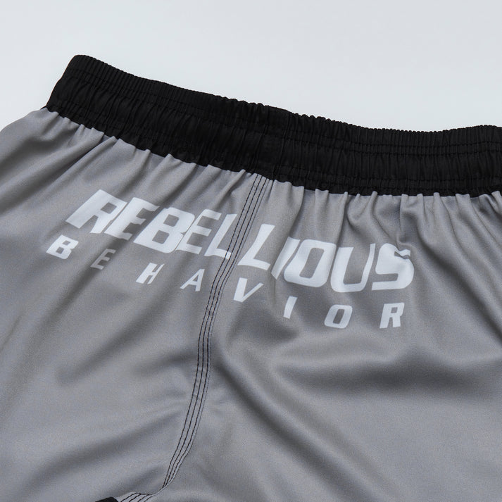 REBELLIOUS BEHAVIOR RBLS SP LOGO FIGHT SHORTS (SILVER)
