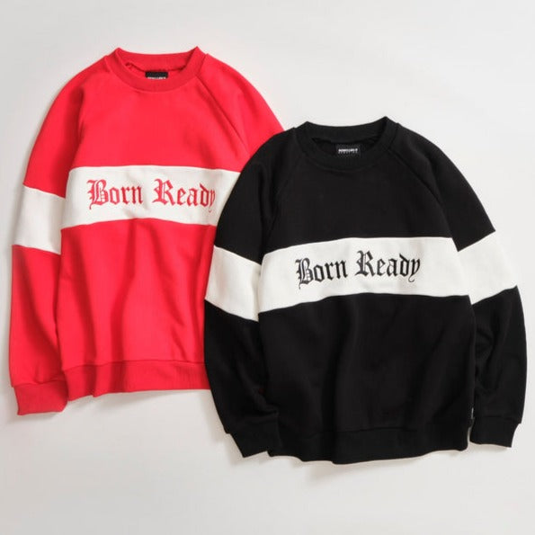 REBELLIOUS BEHAVIOR BORN READY CREW NECK SWEATER (RED)
