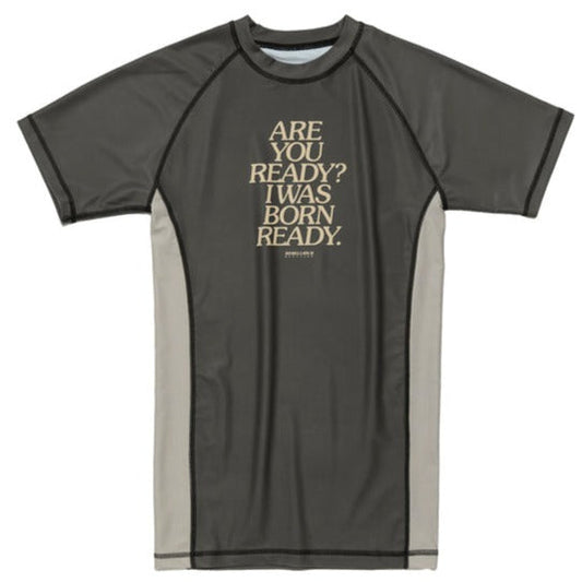 REBELLIOUS BEHAVIOR ARE YOU READY? HALF RASH GUARD (BROWN)