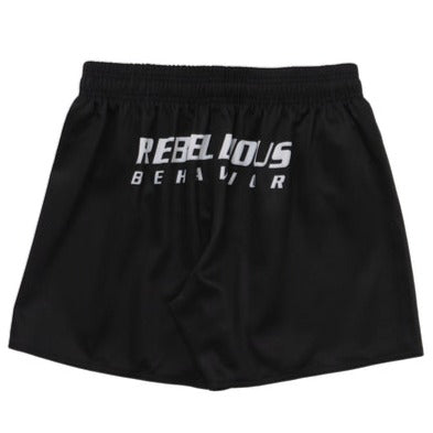 REBELLIOUS BEHAVIOR RBLS SP LOGO FIGHT SHORTS (BLACK)