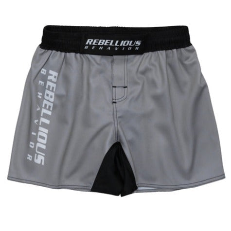 REBELLIOUS BEHAVIOR RBLS SP LOGO FIGHT SHORTS (SILVER)