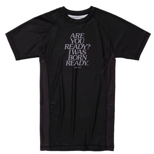 REBELLIOUS BEHAVIOR ARE YOU READY? HALF RASH GUARD (BLACK)