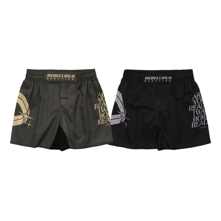 REBELLIOUS BEHAVIOR ARE YOU READY? FIGHT SHORTS (BLACK)