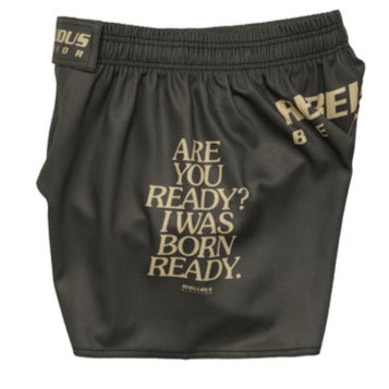 REBELLIOUS BEHAVIOR ARE YOU READY? FIGHT SHORTS (BROWN)