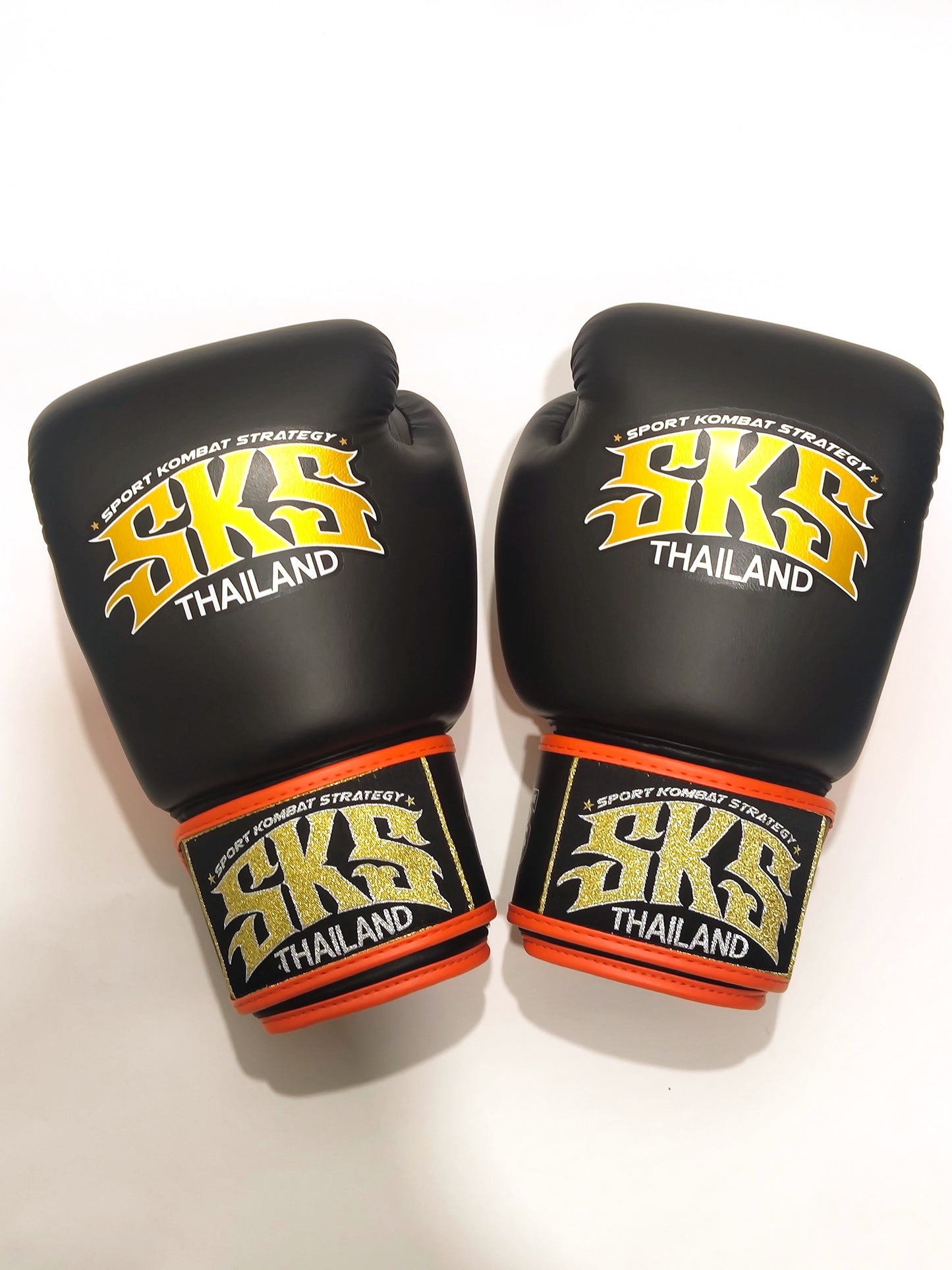 SKS SYNTHETIC MUAY THAI GLOVES (BLACK/ORANGE)