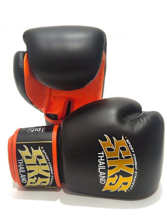 SKS SYNTHETIC MUAY THAI GLOVES (BLACK/ORANGE)