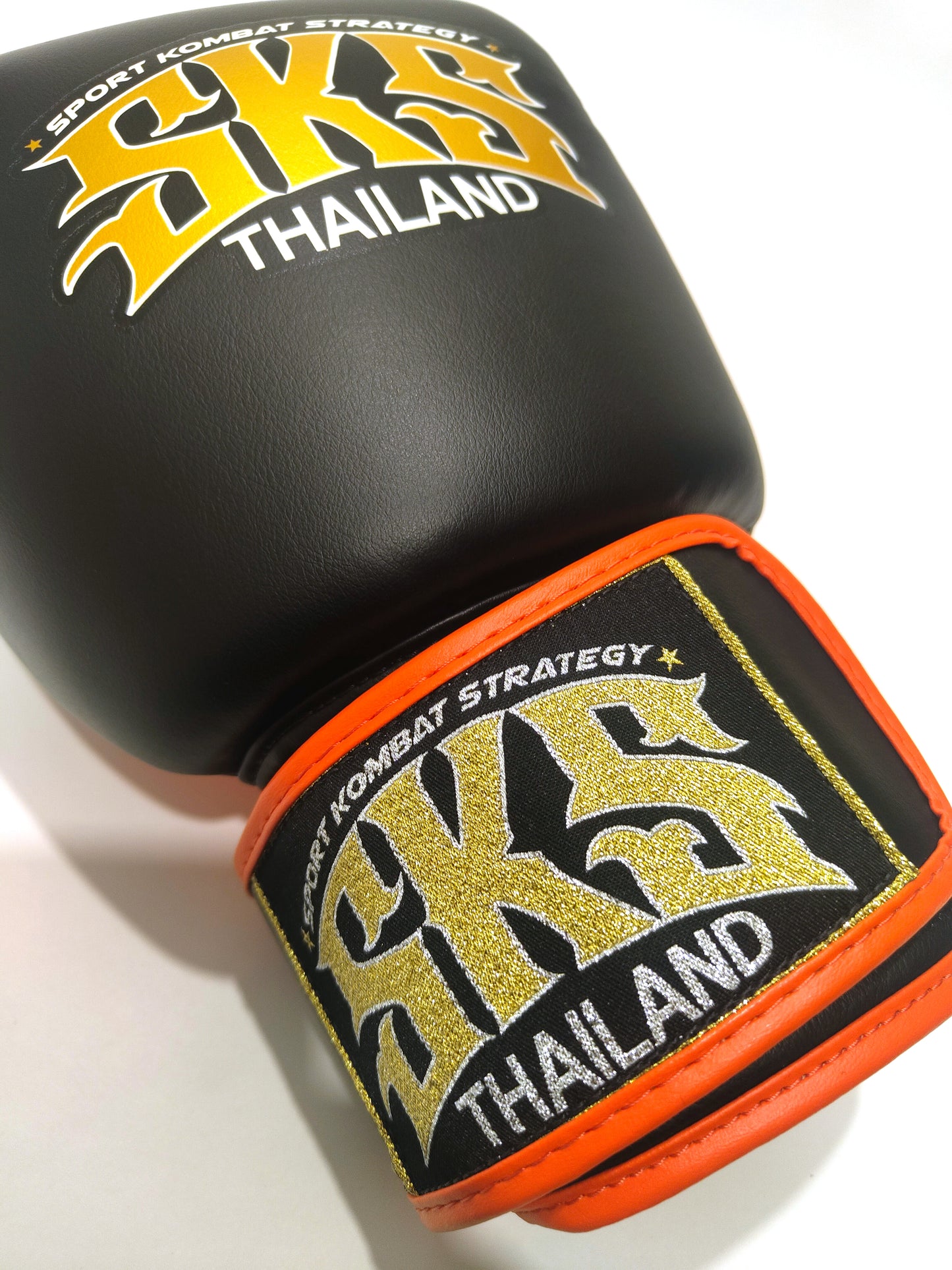 SKS SYNTHETIC MUAY THAI GLOVES (BLACK/ORANGE)