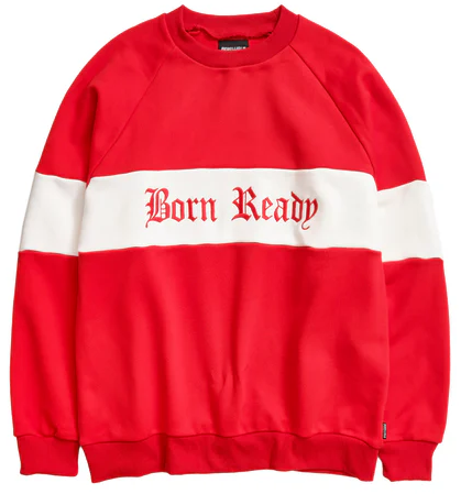 REBELLIOUS BEHAVIOR BORN READY CREW NECK SWEATER (RED)