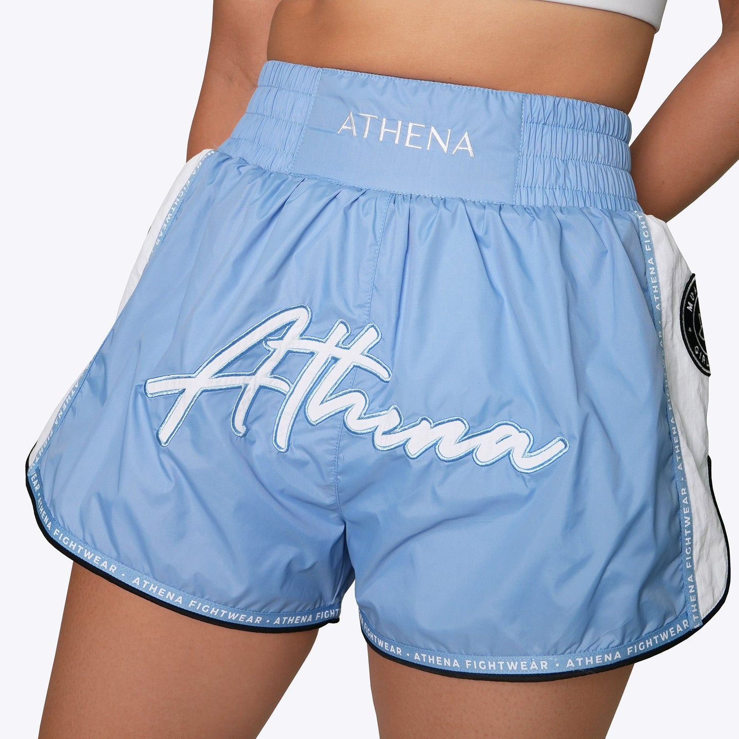 ATHENA FIGHTWEAR ALKE MUAY THAI SHORTS (LIGHT BLUE)
