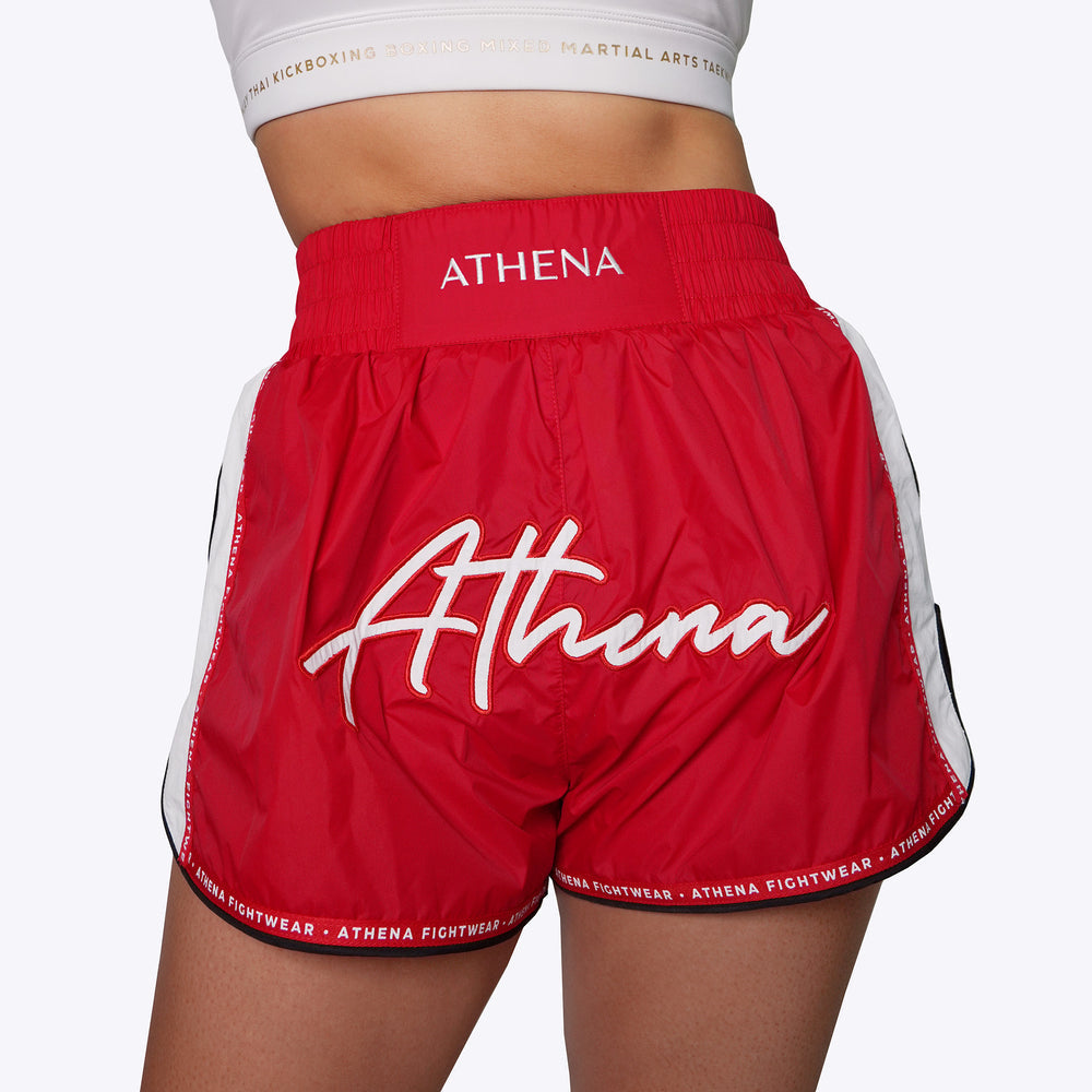 ATHENA FIGHTWEAR ALKE MUAY THAI SHORTS (RED)