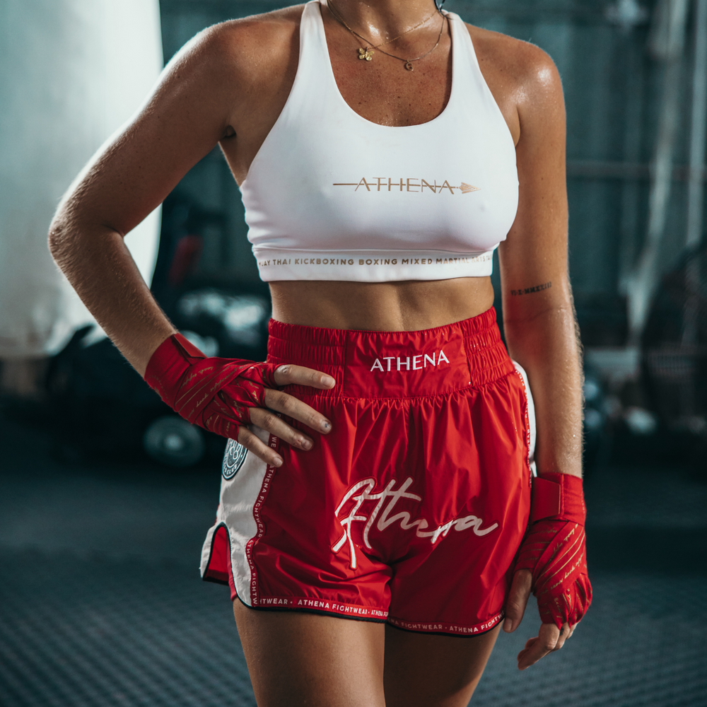 ATHENA FIGHTWEAR ALKE MUAY THAI SHORTS (RED)