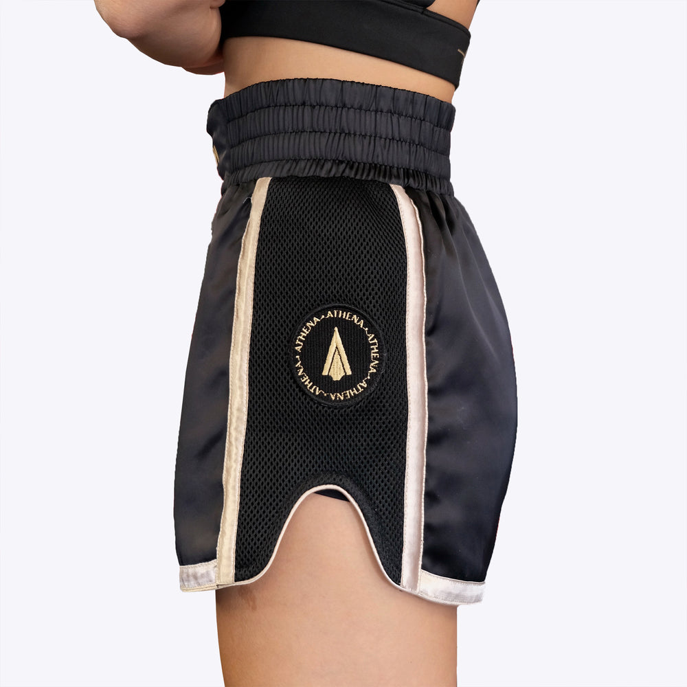 ATHENA FIGHTWEAR ARTEMISIA MUAY THAI SHORTS (BLACK / GOLD)