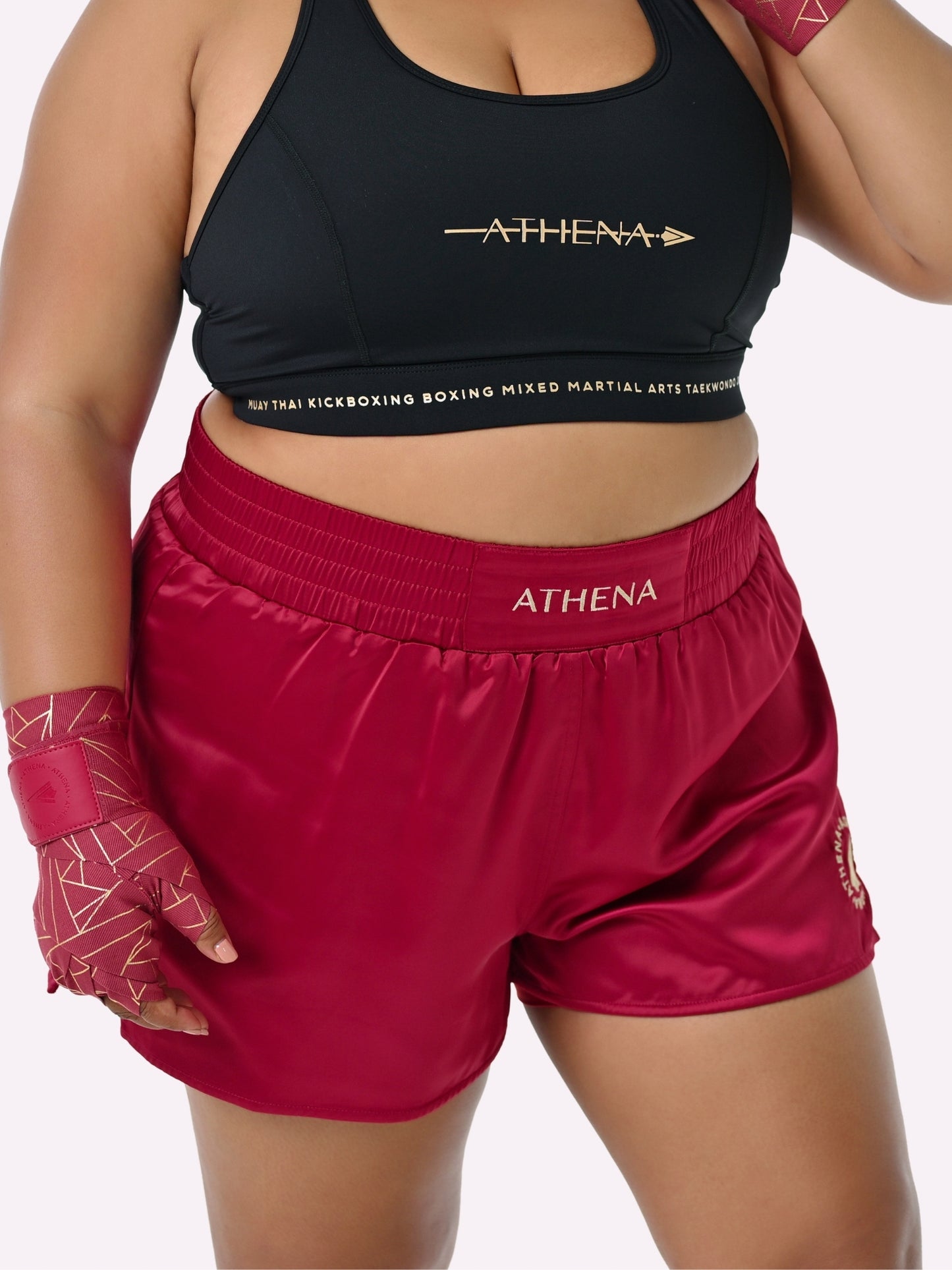 ATHENA FIGHTWEAR ENYO MUAY THAI SHORTS (BERRY)