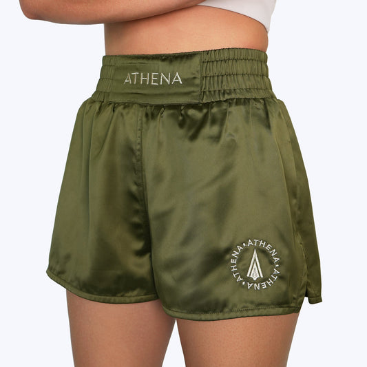 ATHENA FIGHTWEAR ENYO MUAY THAI SHORTS (KHAKI GREEN)