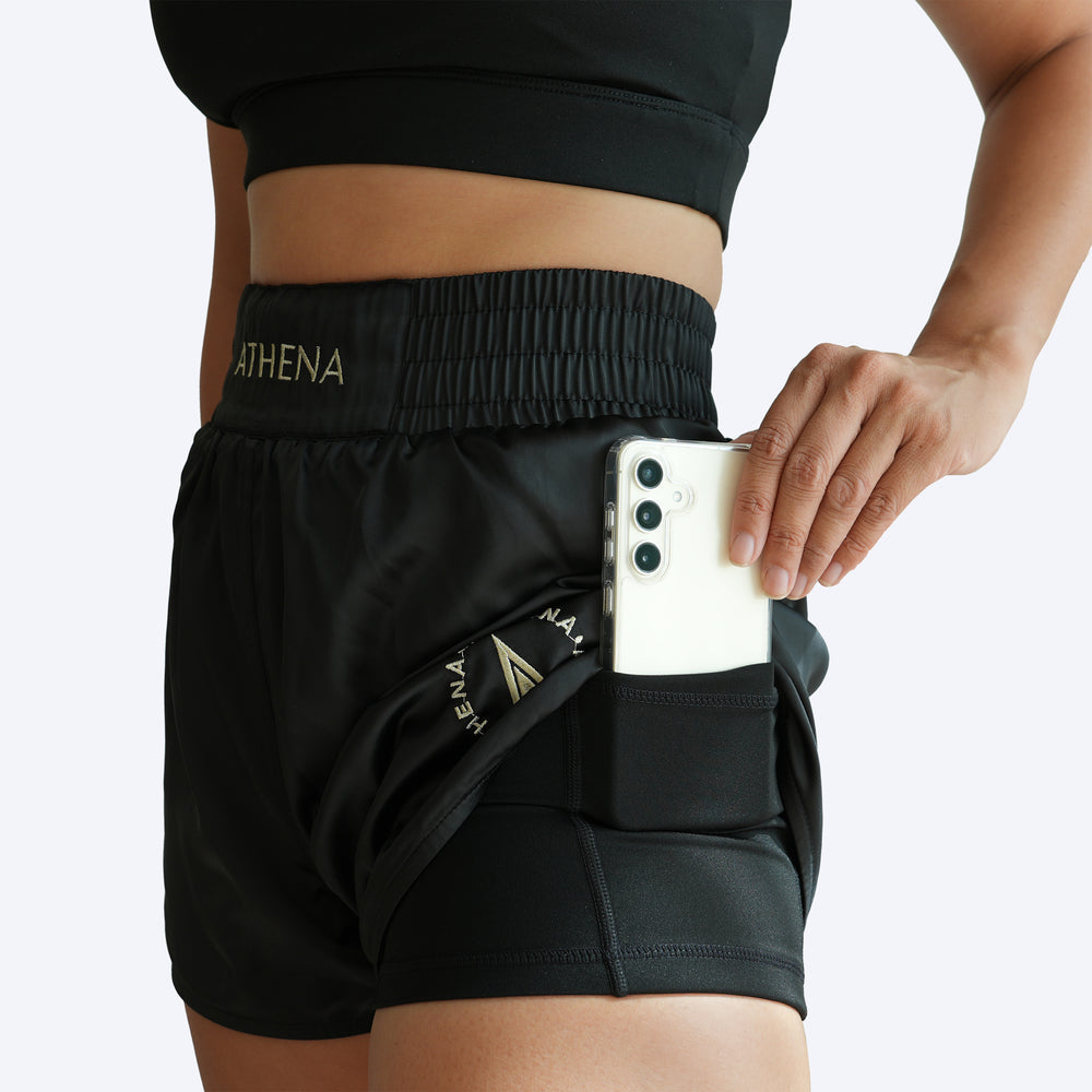 ATHENA FIGHTWEAR ENYO MUAY THAI SHORTS (BLACK)
