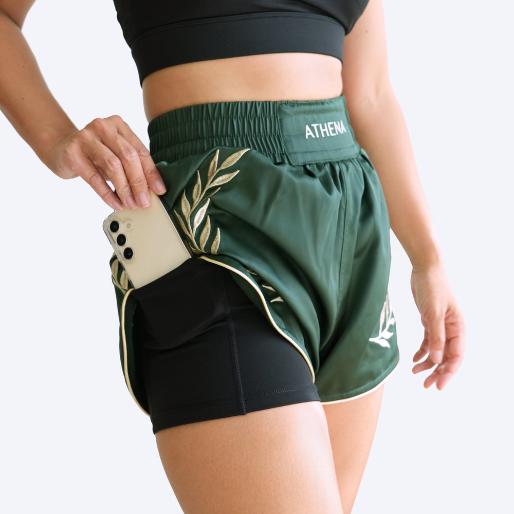 ATHENA FIGHTWEAR ATHENA MUAY THAI SHORTS (DARK GREEN)