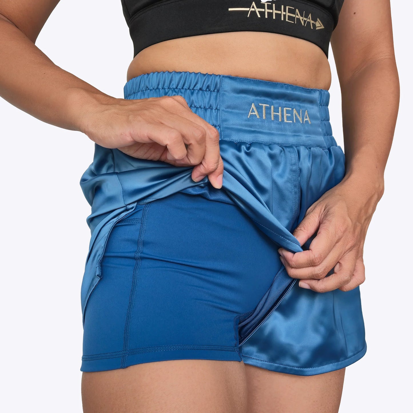 ATHENA FIGHTWEAR ENYO MUAY THAI SHORTS (CERULEAN)