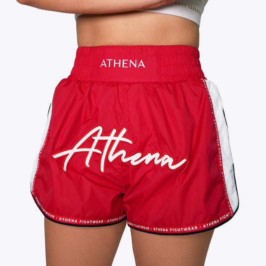 ATHENA FIGHTWEAR ALKE MUAY THAI SHORTS (RED)