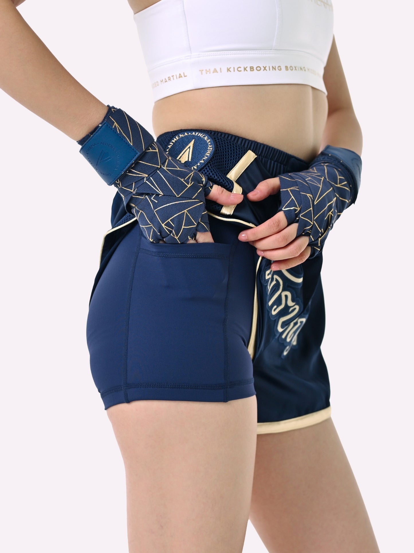 ATHENA FIGHTWEAR ARTEMISIA MUAY THAI SHORTS (NAVY)