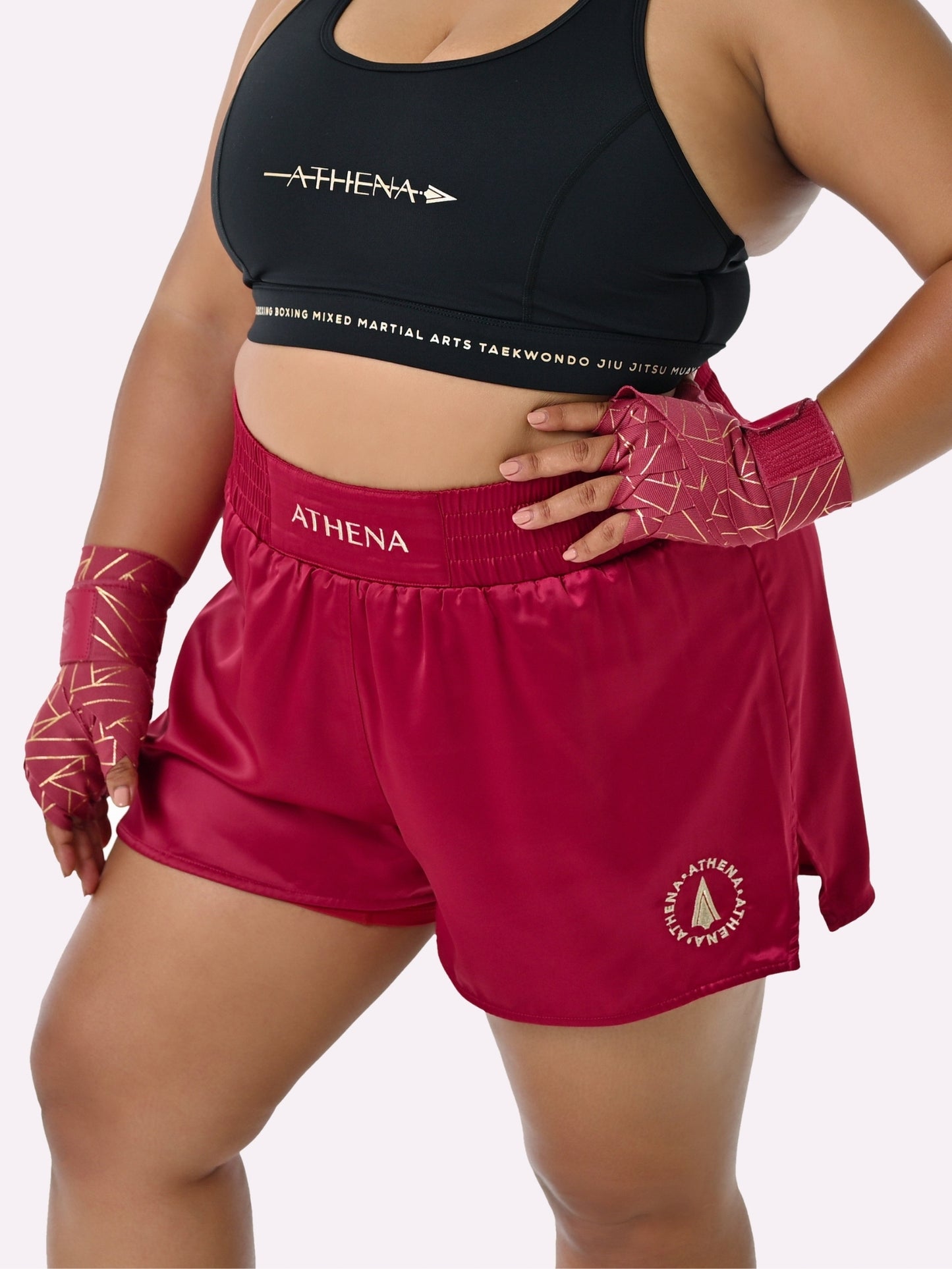 ATHENA FIGHTWEAR ENYO MUAY THAI SHORTS (BERRY)
