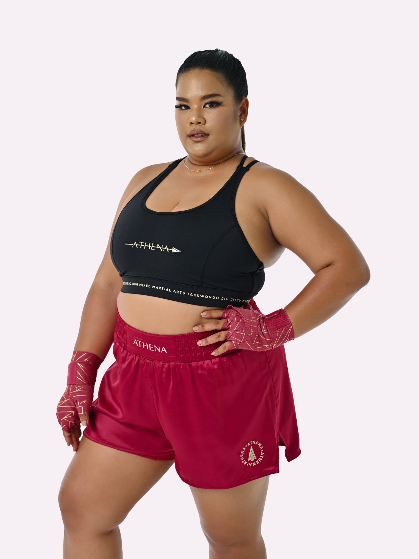 ATHENA FIGHTWEAR ENYO MUAY THAI SHORTS (BERRY)