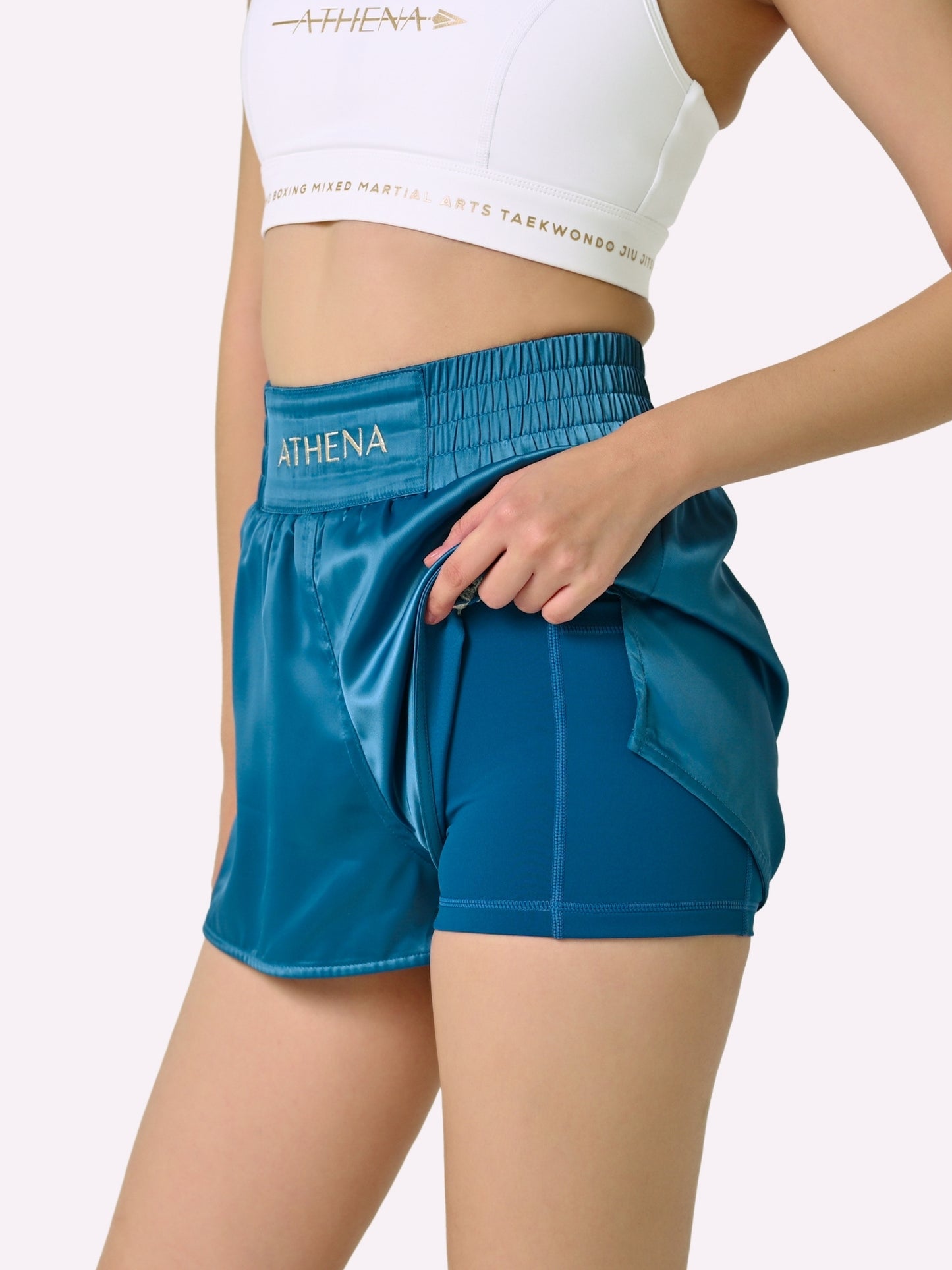 ATHENA FIGHTWEAR ENYO MUAY THAI SHORTS (CERULEAN)