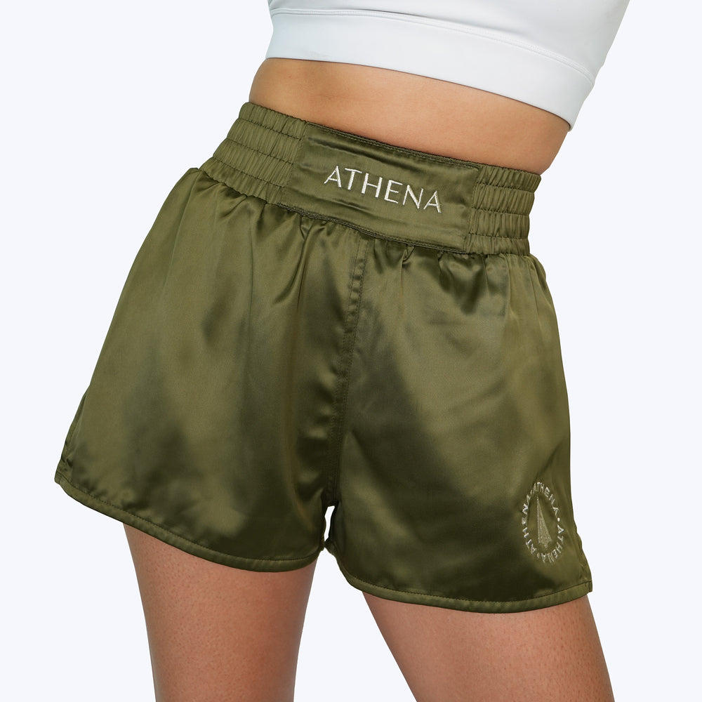 ATHENA FIGHTWEAR ENYO MUAY THAI SHORTS (KHAKI GREEN)