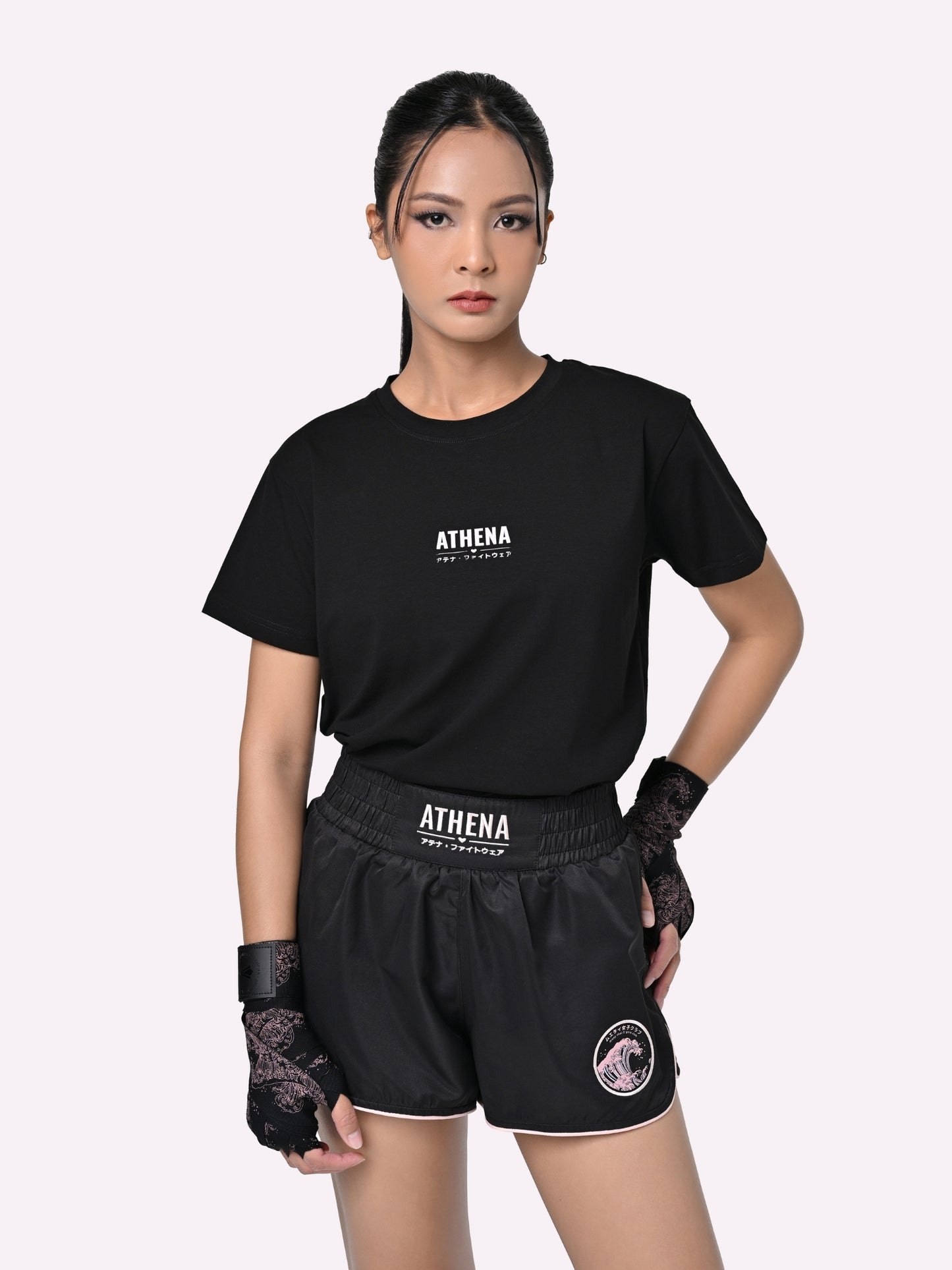 ATHENA FIGHTWEAR RYOKO MUAY THAI SHORTS (BLACK/PINK)