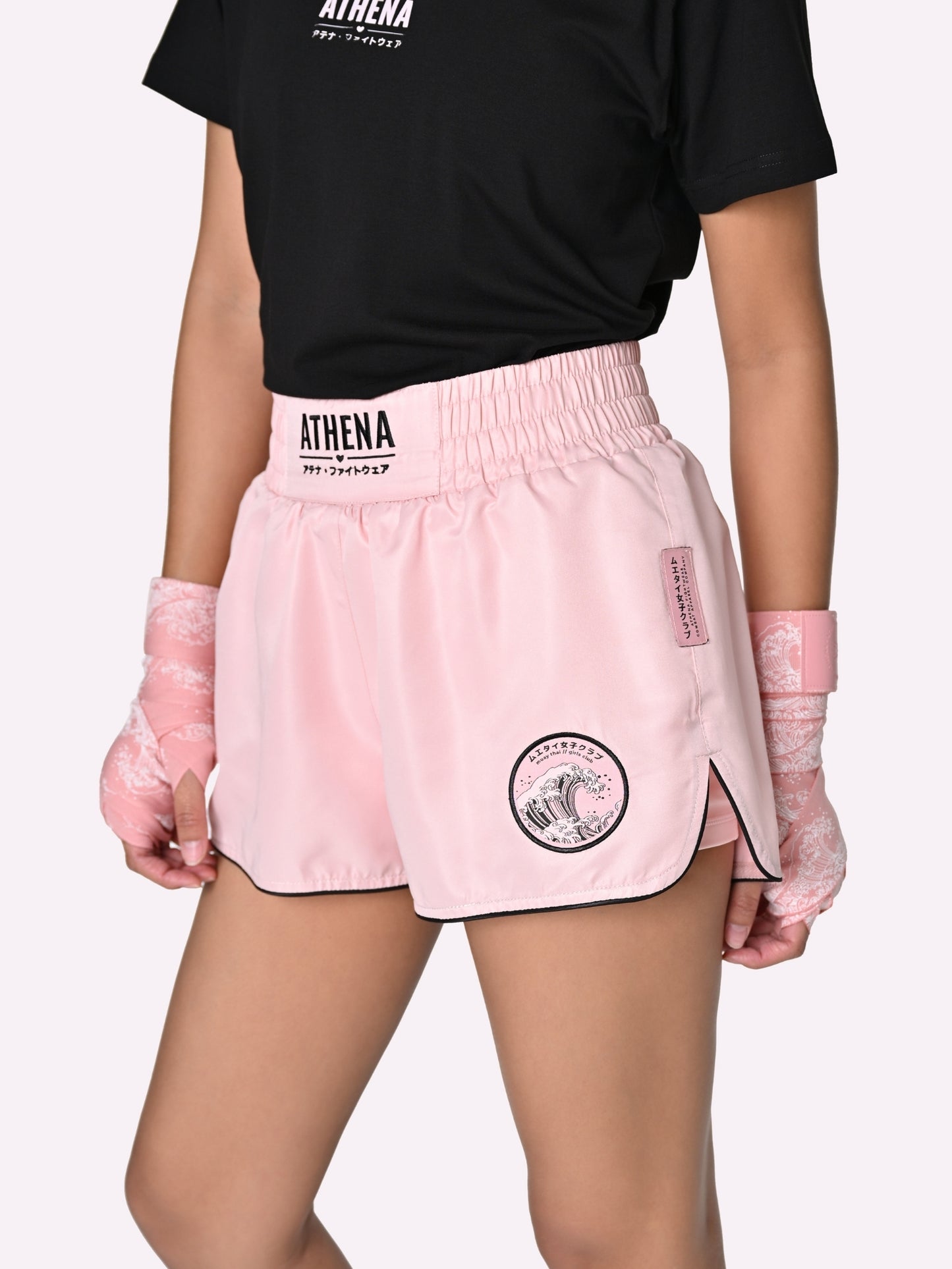 ATHENA FIGHTWEAR RYOKO MUAY THAI SHORTS (PINK/BLACK)