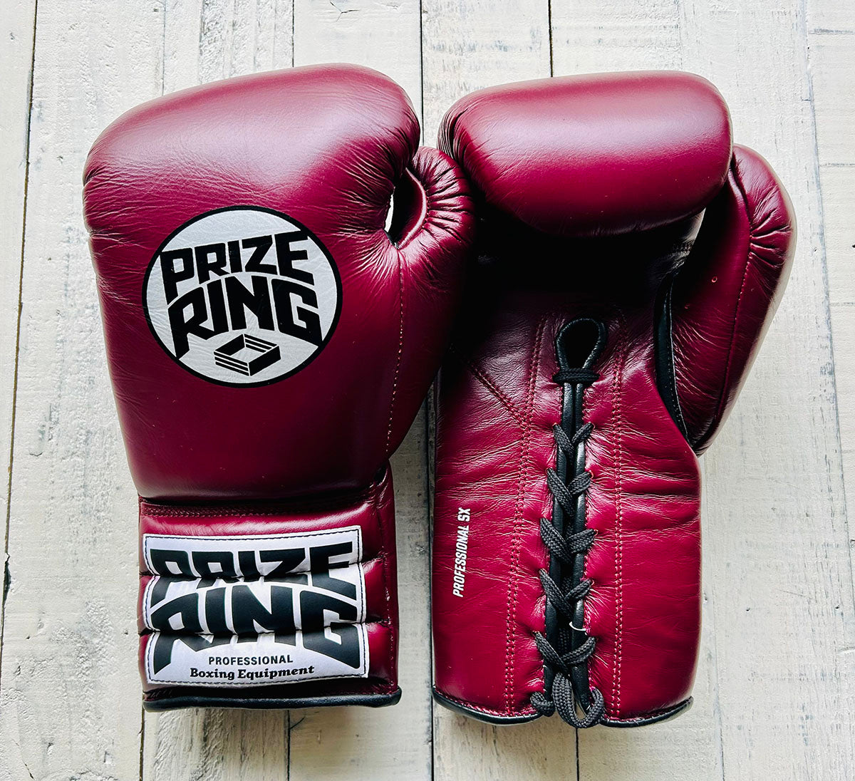 "Professional SX" Lace-Up Prize Ring Boxing Gloves (Maroon)