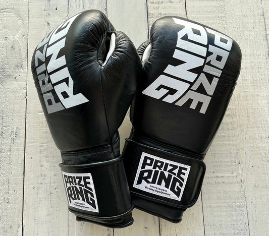 "Professional SX" Velcro BIG LOGO Prize Ring Boxing Gloves (Black)